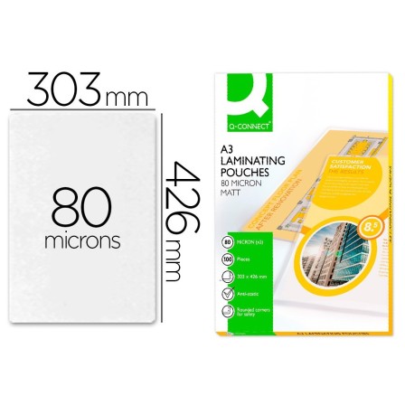 BOLSA DE PLASTIFICAR Q-CONNECT 303 X 426 MM 80 MC DIN A3 MATE CAJA ...