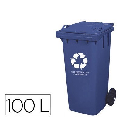 PAPELERA CONTENEDOR Q-CONNECT PLASTICO CON TAPADERA 100L COLOR AZUL...