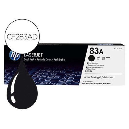 TONER HP JET PRO 83A MFP M125 M127 M201 M225 NEGRO PACK DE 2 UNIDAD...