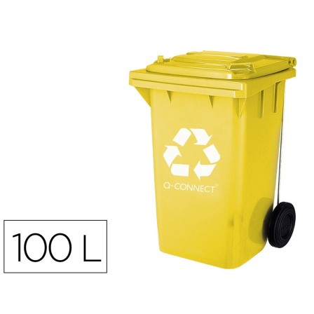 PAPELERA CONTENEDOR Q-CONNECT PLASTICO CON TAPADERA 100L COLOR AMAR...