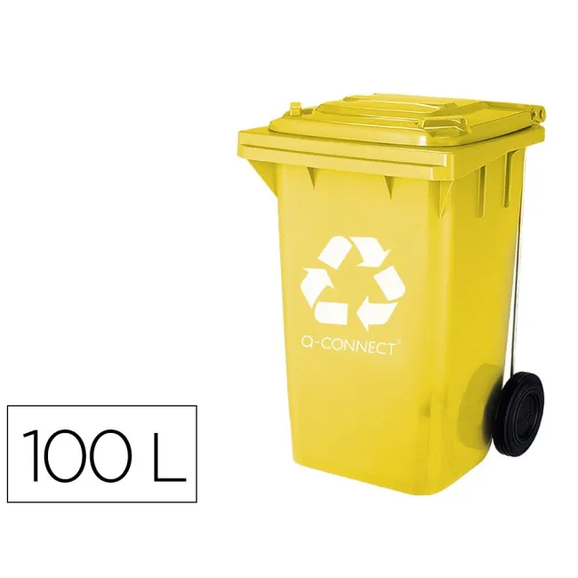 PAPELERA CONTENEDOR Q-CONNECT PLASTICO CON TAPADERA 100L COLOR AMAR...