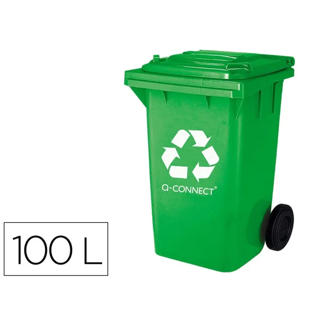 PAPELERA CONTENEDOR Q-CONNECT PLASTICO CON TAPADERA 100L COLOR VERD...