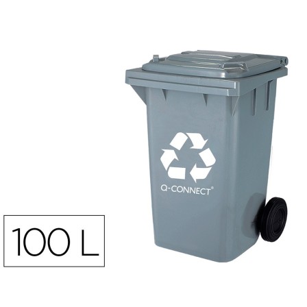PAPELERA CONTENEDOR Q-CONNECT PLASTICO CON TAPADERA 100L COLOR GRIS...