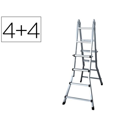 ESCALERA TELESCOPICA ALUMINIO DE 4+4 PELDAÑOS CON TAPA FINALPVC ANT...