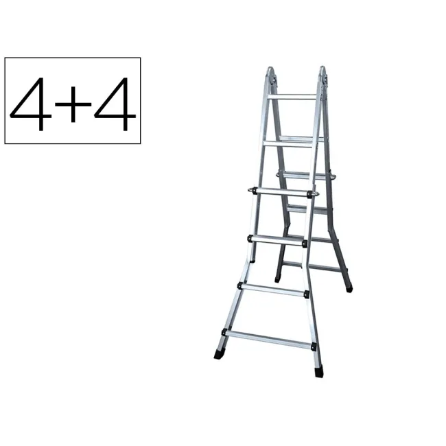 ESCALERA TELESCOPICA ALUMINIO DE 4+4 PELDAÑOS CON TAPA FINALPVC ANT...