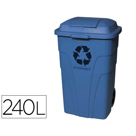 PAPELERA CONTENEDOR Q-CONNECT PLASTICO CON TAPADERA 240L COLOR AZUL...