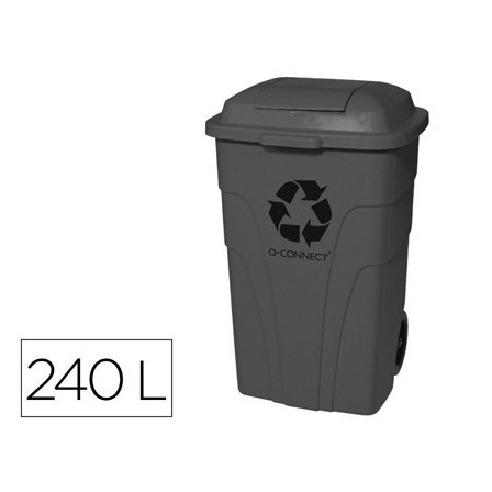 PAPELERA CONTENEDOR Q-CONNECT PLASTICO CON TAPADERA 240L COLOR GRIS...
