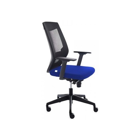 SILLA ROCADA DE OFICINA CON BRAZOS TAPIZADA EN TELA IGNIFUGA AZUL Y...
