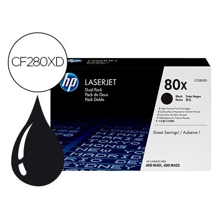TONER HP JET PRO 80X M401 M425 NEGRO PACK DE 2 UNIDADES 6900 PAGINAS