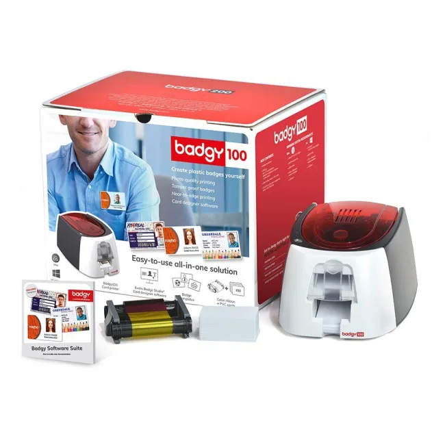 IMPRESORA DE TARJETA BADGY 100 INCLUYE CINTA 50 TARJETAS Y PROGRAMA...