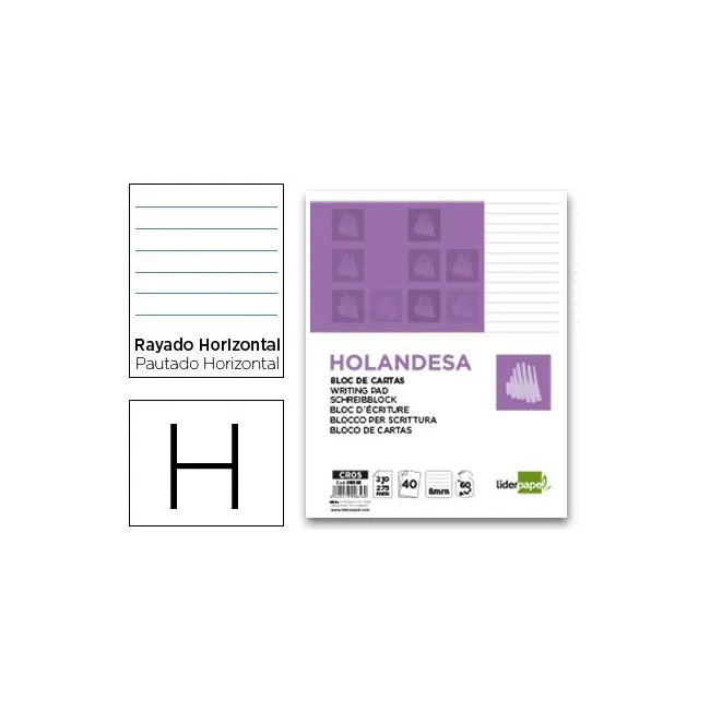 BLOC DE CARTAS LIDERPAPEL RAYADO HOLANDESA 40 HOJAS 60G/M2