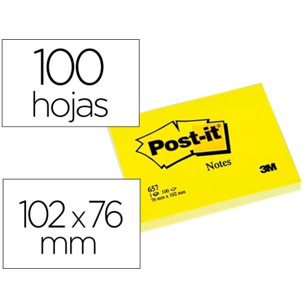 BLOC DE NOTAS ADHESIVAS QUITA Y PON POST-IT 74X100 MM CON 100 HOJAS...