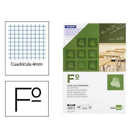 BLOC EXAMENES LIDERPAPEL CUADRO 4MM FOLIO 40 HOJAS 60G/M2