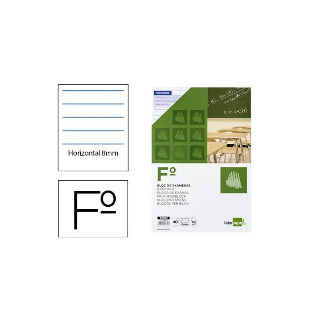 BLOC EXAMENES LIDERPAPEL HORIZONTAL FOLIO 40 HOJAS 60G/M2