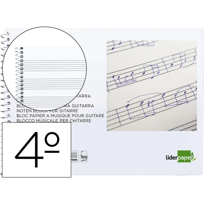 BLOC MUSICA LIDERPAPEL PARA GUITARRA HEXAGRAMA 3 MM. CUARTO 20 HOJA...