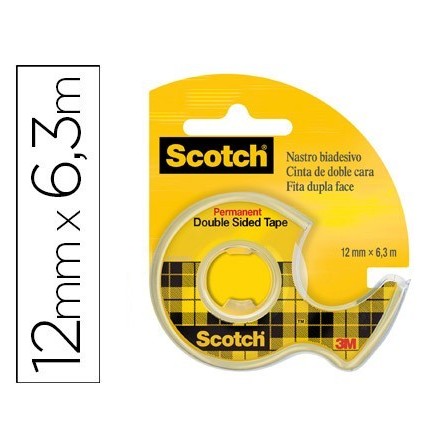 CINTA ADHESIVA SCOTCH 136-D DOS CARAS 6,3 MT X 12 MM EN PORTARROLLO