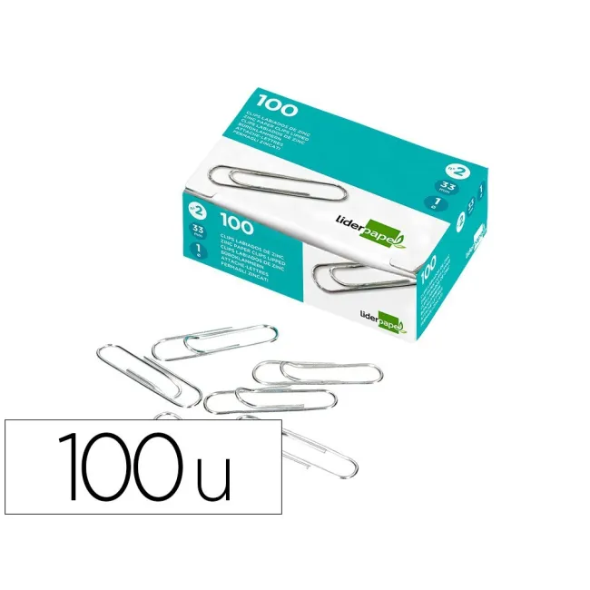 CLIPS LIDERPAPEL N. 3 LABIADOS43 MM CAJA DE 100 UNIDADES