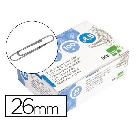CLIPS LIDERPAPEL N. 1,5 LABIADOS 26 MM CAJA DE 100 UNIDADES