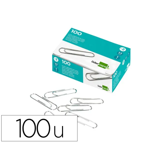 CLIPS LIDERPAPEL N. 2 LABIADOS33 MM CAJA DE 100 UNIDADES