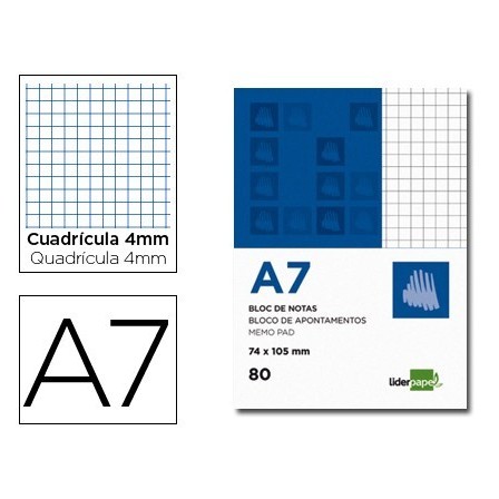 BLOC NOTAS LIDERPAPEL CUADRO 4MM A7 80 HOJAS 60G/M2 PERFORADO