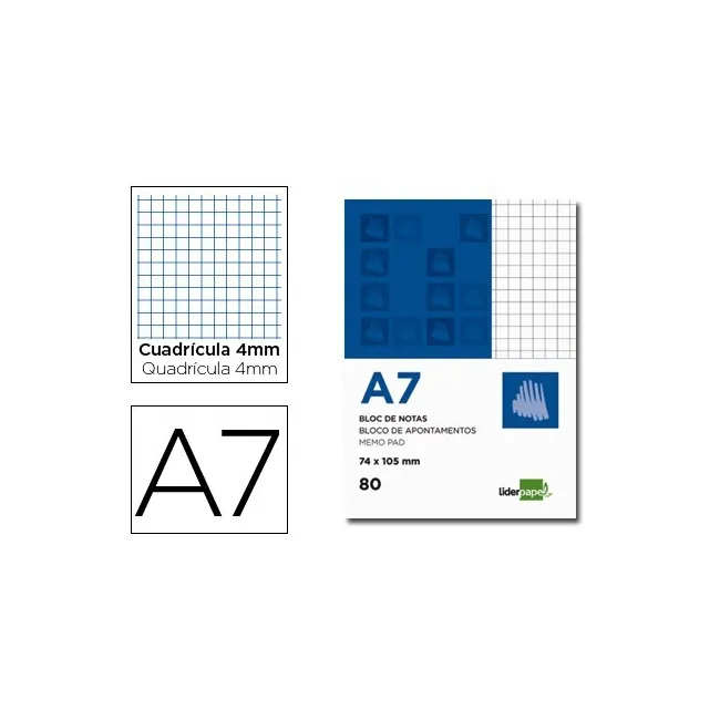 BLOC NOTAS LIDERPAPEL CUADRO 4MM A7 80 HOJAS 60G/M2 PERFORADO