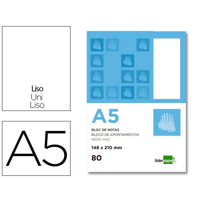 BLOC NOTAS LIDERPAPEL LISO A5 80 HOJAS 60G/M2 PERFORADO