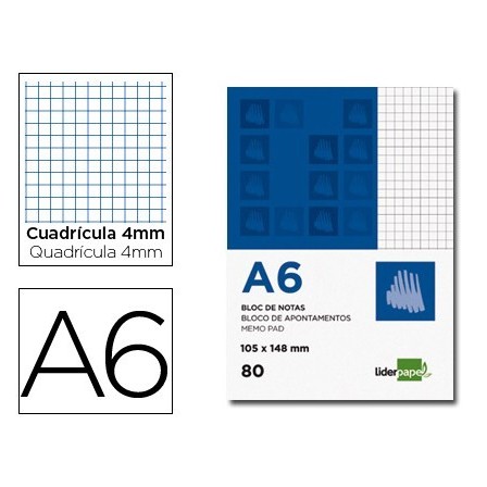 BLOC NOTAS LIDERPAPEL CUADRO 4MM A6 80 HOJAS 60G/M2 PERFORADO