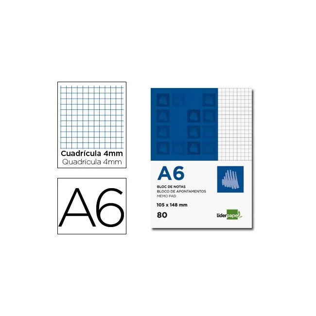 BLOC NOTAS LIDERPAPEL CUADRO 4MM A6 80 HOJAS 60G/M2 PERFORADO