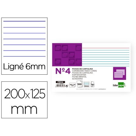 FICHA LIDERPAPEL RAYADA No.4 125X200MM PAQUETE DE 100 180G