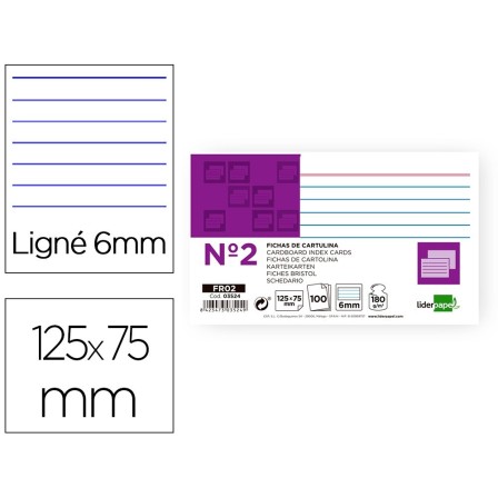 FICHA LIDERPAPEL RAYADA No.2 75 X 125MM PAQUETE DE 100 180G