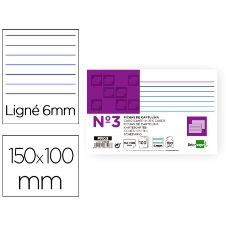 FICHA LIDERPAPEL RAYADA No.3 100X150MM PAQUETE DE 100 180G