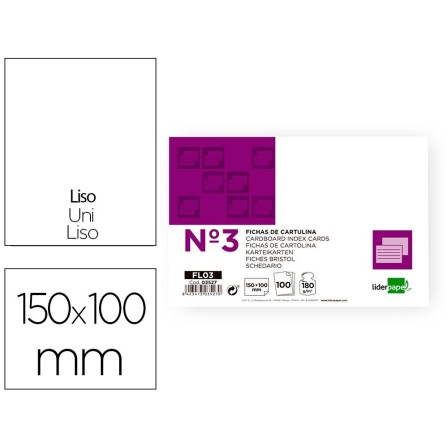 FICHA LIDERPAPEL LISA No.3 100X150MM PAQUETE DE 100 180G