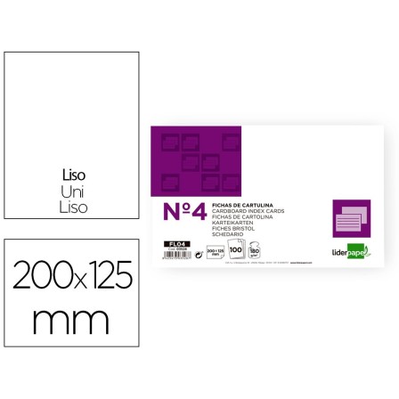 FICHA LIDERPAPEL LISA No.4 125X200MM PAQUETE DE 100 180G