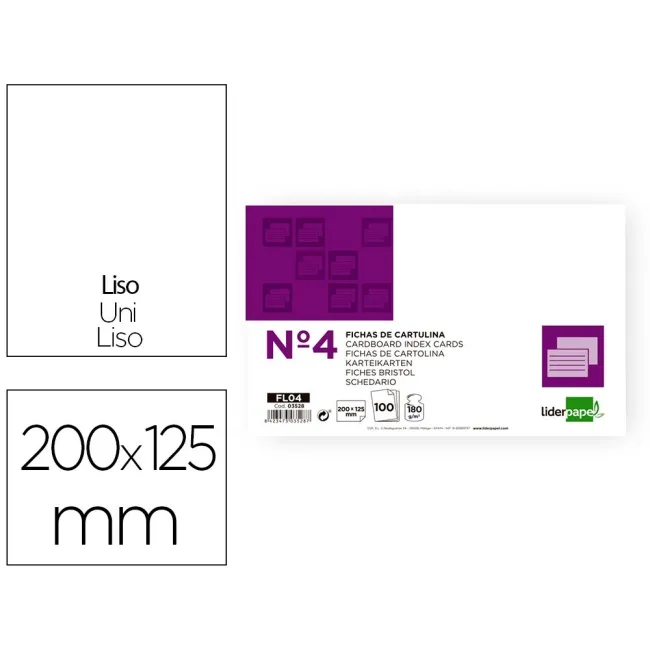 FICHA LIDERPAPEL LISA No.4 125X200MM PAQUETE DE 100 180G