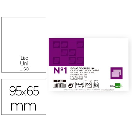 FICHA LIDERPAPEL LISA No.1 65X95MM PAQUETE DE 100 180G