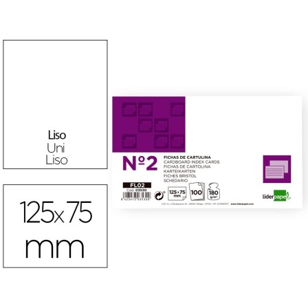 FICHA LIDERPAPEL LISA No.2 75 X 125MM PAQUETE DE 100 180G