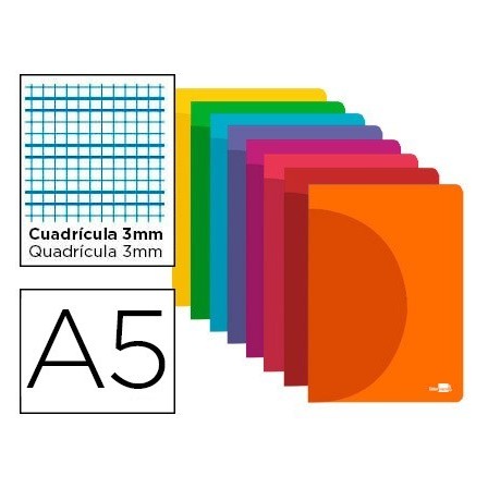 LIBRETA LIDERPAPEL 360 TAPA DE PLASTICO A5 48 HOJAS 90G/M2 CUADRO 3...