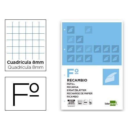 RECAMBIO LIDERPAPEL FOLIO 100 H 4TF-08 CUADRO 8 MM 4 TALADROS CON M...