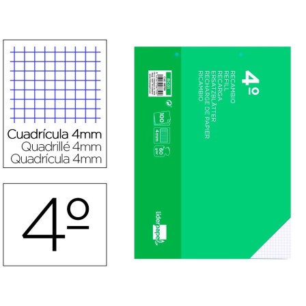 RECAMBIO LIDERPAPEL CUARTO APAISADO 100 H 2TCA-01 CUADRO 4 MM 2 TAL...