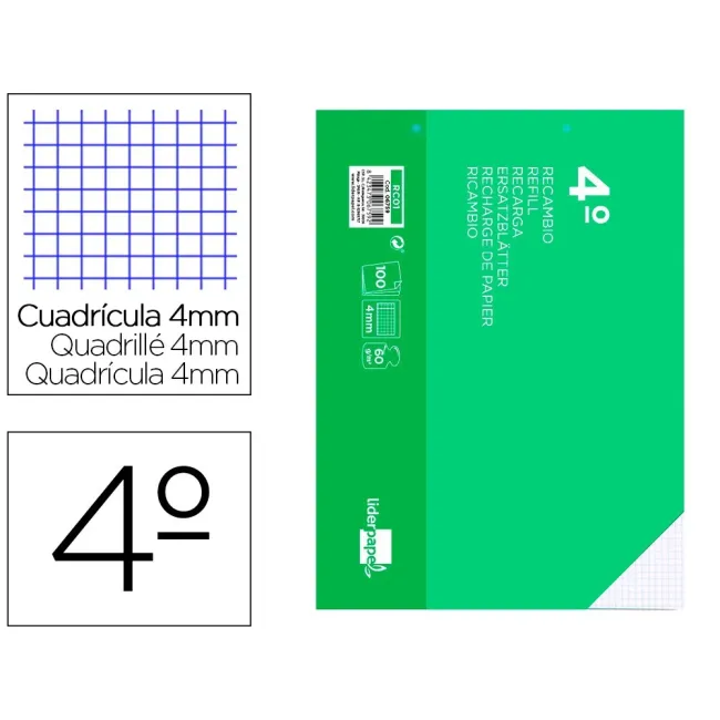 RECAMBIO LIDERPAPEL CUARTO APAISADO 100 H 2TCA-01 CUADRO 4 MM 2 TAL...