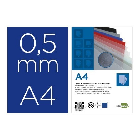 TAPA ENCUADERNACION LIDERPAPEL POLIPROPILENO A4 0.5MM AZUL OPACO PA...