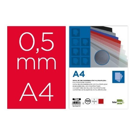 TAPA ENCUADERNACION LIDERPAPEL POLIPROPILENO A4 0.5MM ROJO OPACO PA...