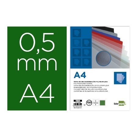 TAPA ENCUADERNACION LIDERPAPEL POLIPROPILENO A4 0.5MM VERDE OPACO P...