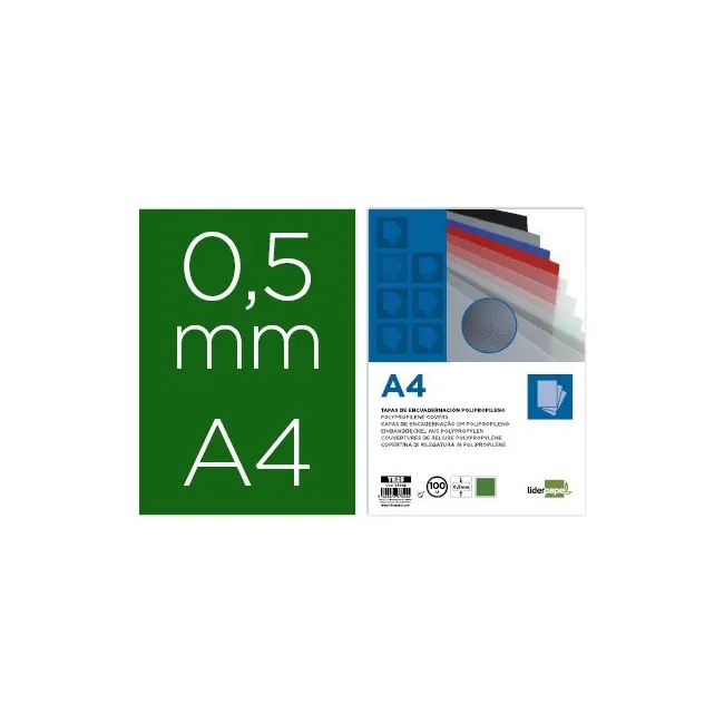 TAPA ENCUADERNACION LIDERPAPEL POLIPROPILENO A4 0.5MM VERDE OPACO P...