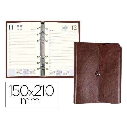 AGENDA ANILLAS LIDERPAPEL TINDE 15X21 CM DIA PAGINA MARRON SIMIL PI...