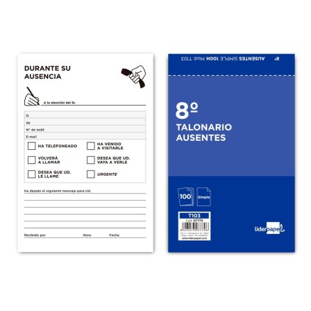 TALONARIO LIDERPAPEL AUSENTES OCTAVO 103