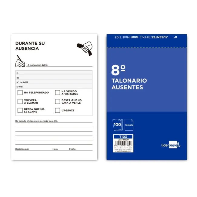 TALONARIO LIDERPAPEL AUSENTES OCTAVO 103