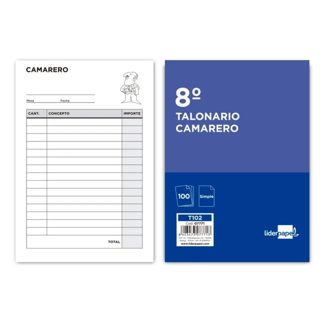 TALONARIO LIDERPAPEL CAMARERO OCTAVO -SIN IVA- 102