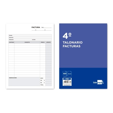 TALONARIO LIDERPAPEL FACTURAS CUARTO -CON IVA- 116