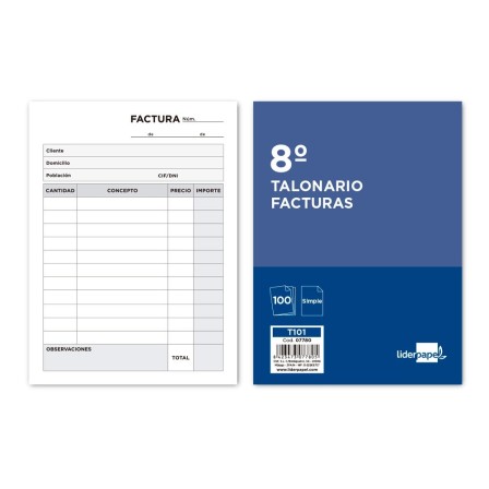 TALONARIO LIDERPAPEL FACTURAS OCTAVO -SIN IVA- 101